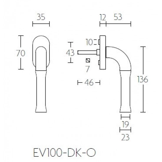Draaikiep Nour EV100-DK-O gepolijst RVS mat zwart